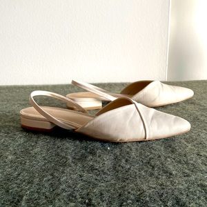 White Ecru Sling Back Crossover Low Heel Flat